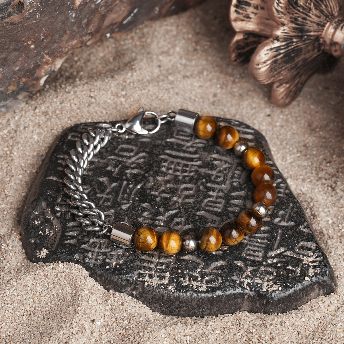Tiger's Eye with Titanium Steel Bracelet MBR-2107231