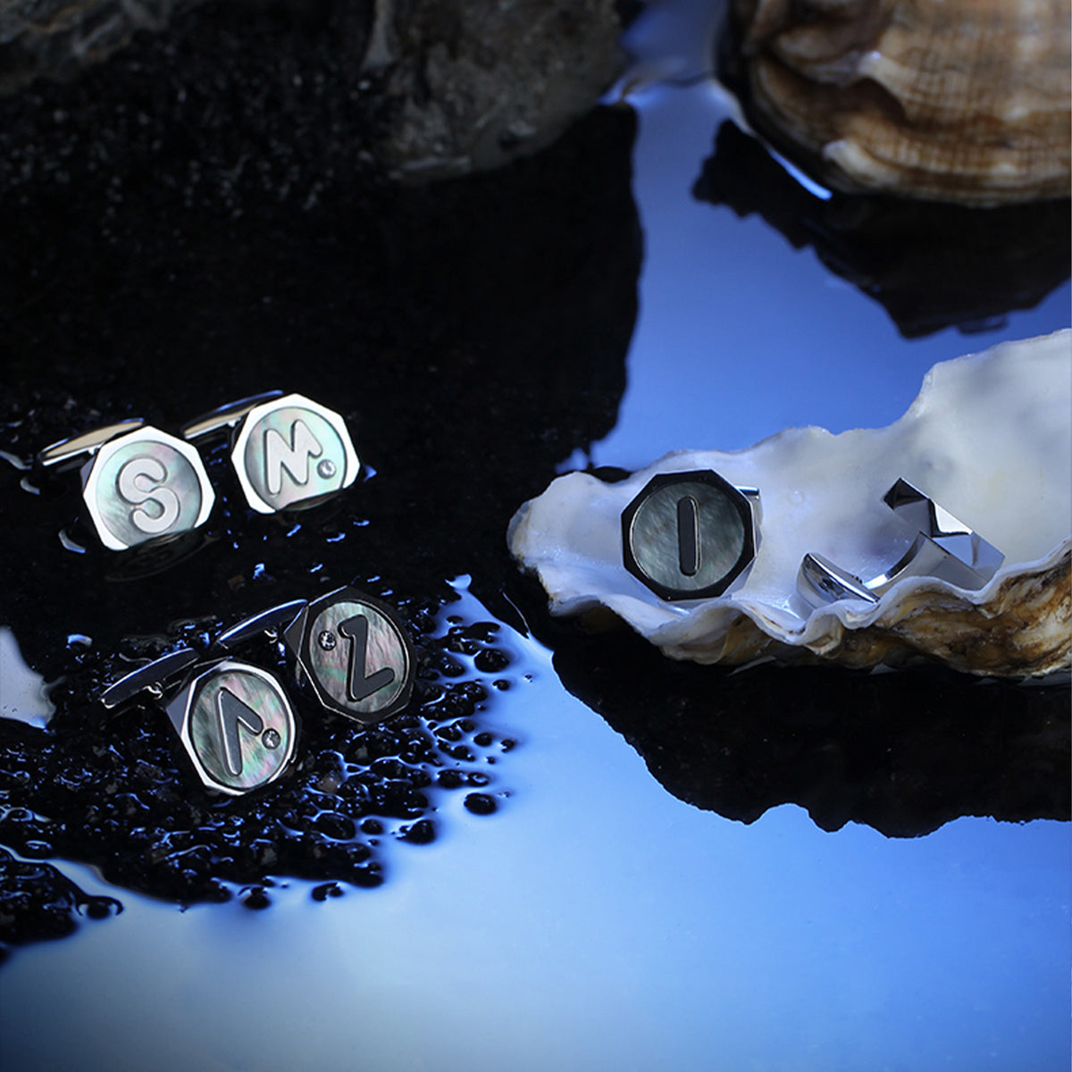 Barents Sea Chart - butterfly shell inlaid 26 letter series cufflinks MM2237A-Z Select one only