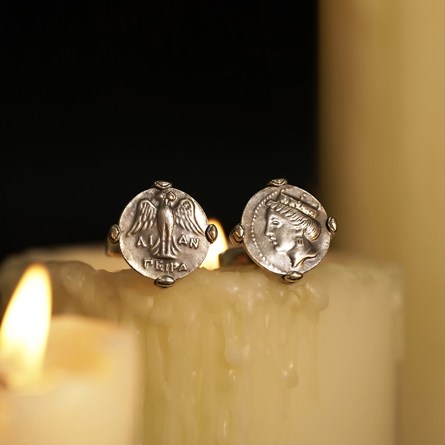 925 silver series Tika, the goddess of destiny, silver coin style cufflinks MM2204S