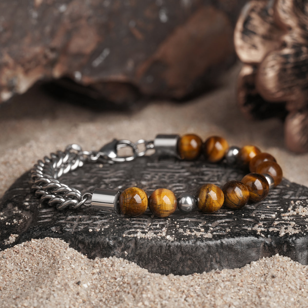 Tiger's Eye with Titanium Steel Bracelet MBR-2107231