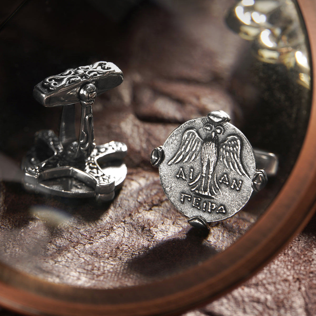 925 silver series Tika, the goddess of destiny, silver coin style cufflinks MM2204S