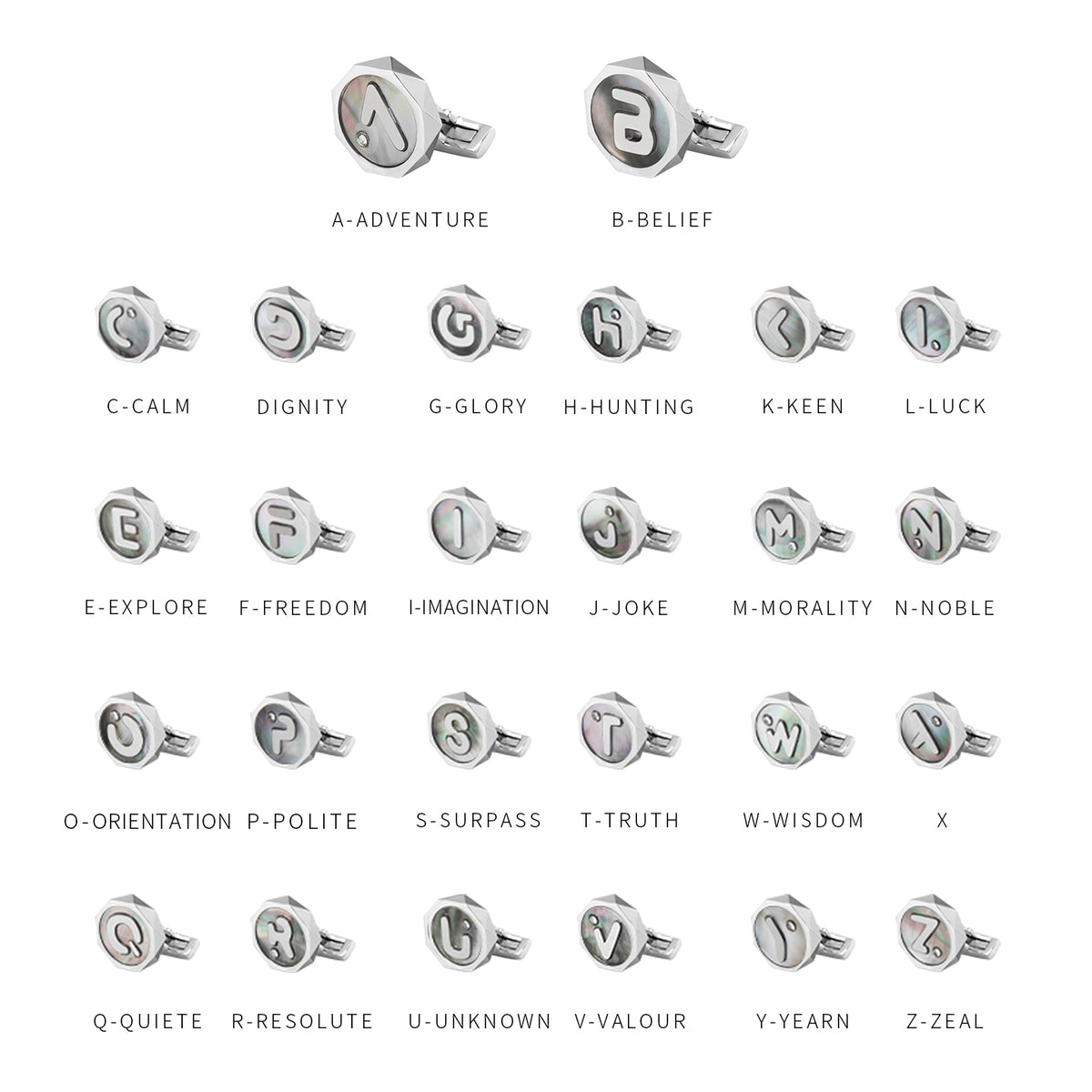 Barents Sea Chart - butterfly shell inlaid 26 letter series cufflinks MM2237A-Z Select one only