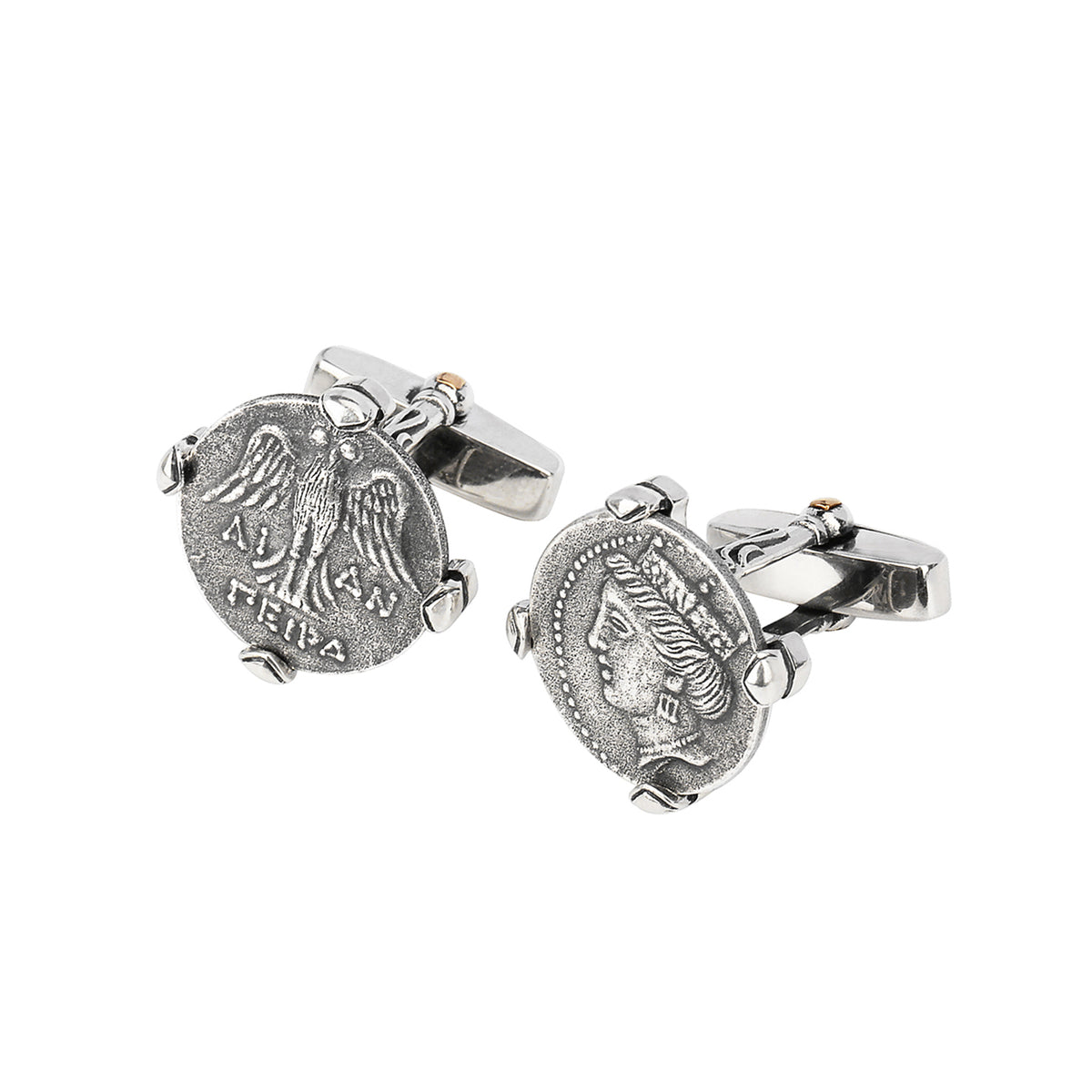 925 silver series Tika, the goddess of destiny, silver coin style cufflinks MM2204S