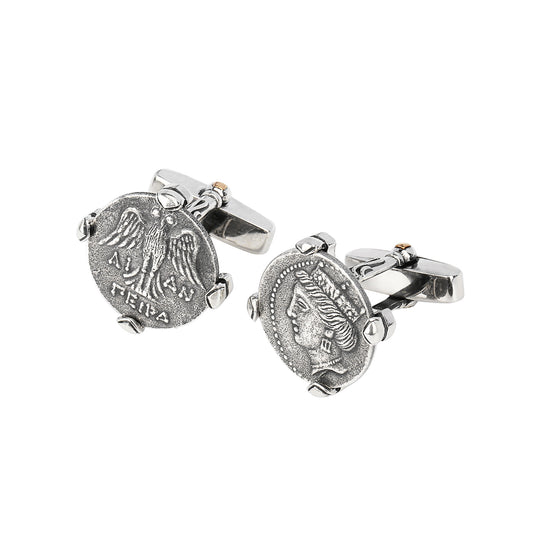 925 silver series Tika, the goddess of destiny, silver coin style cufflinks MM2204S