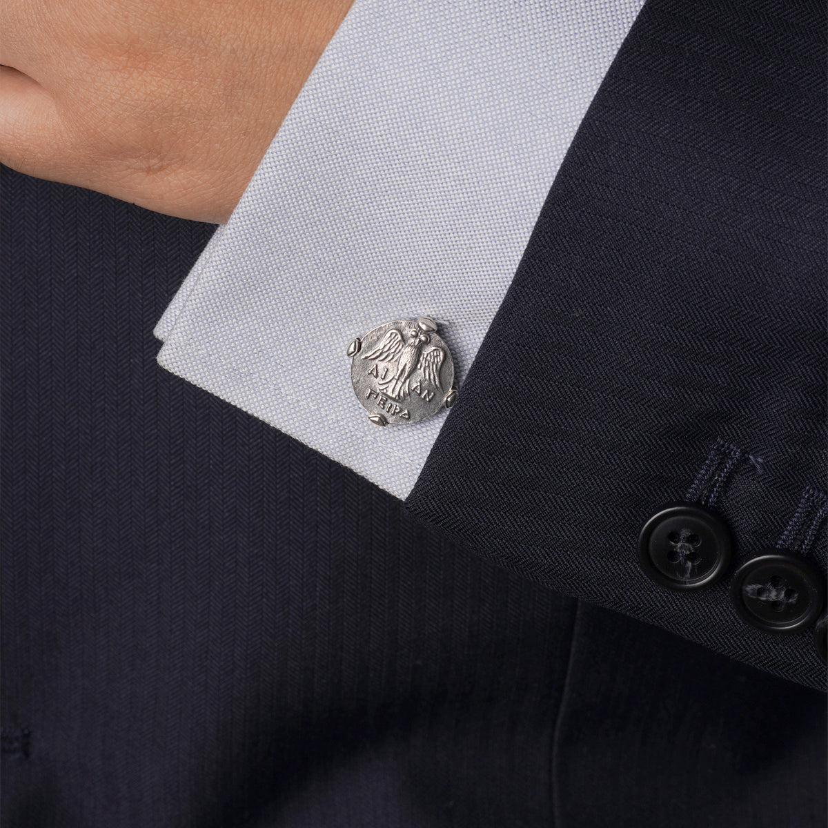 925 silver series Tika, the goddess of destiny, silver coin style cufflinks MM2204S